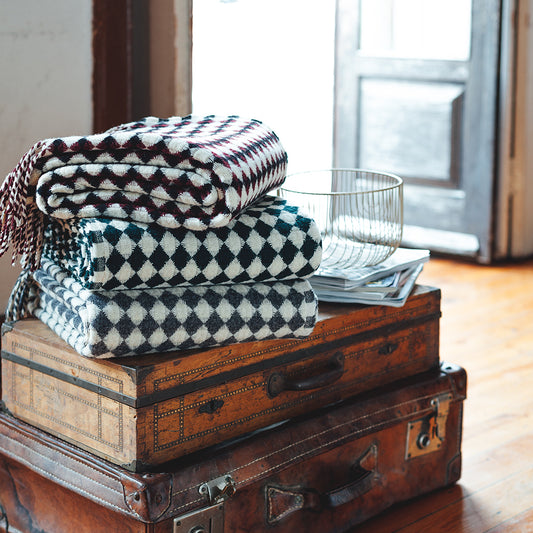 Burel Factory represented by 55° North Blanket, Azulejo Blanket Bordeaux and Pearl 63/11