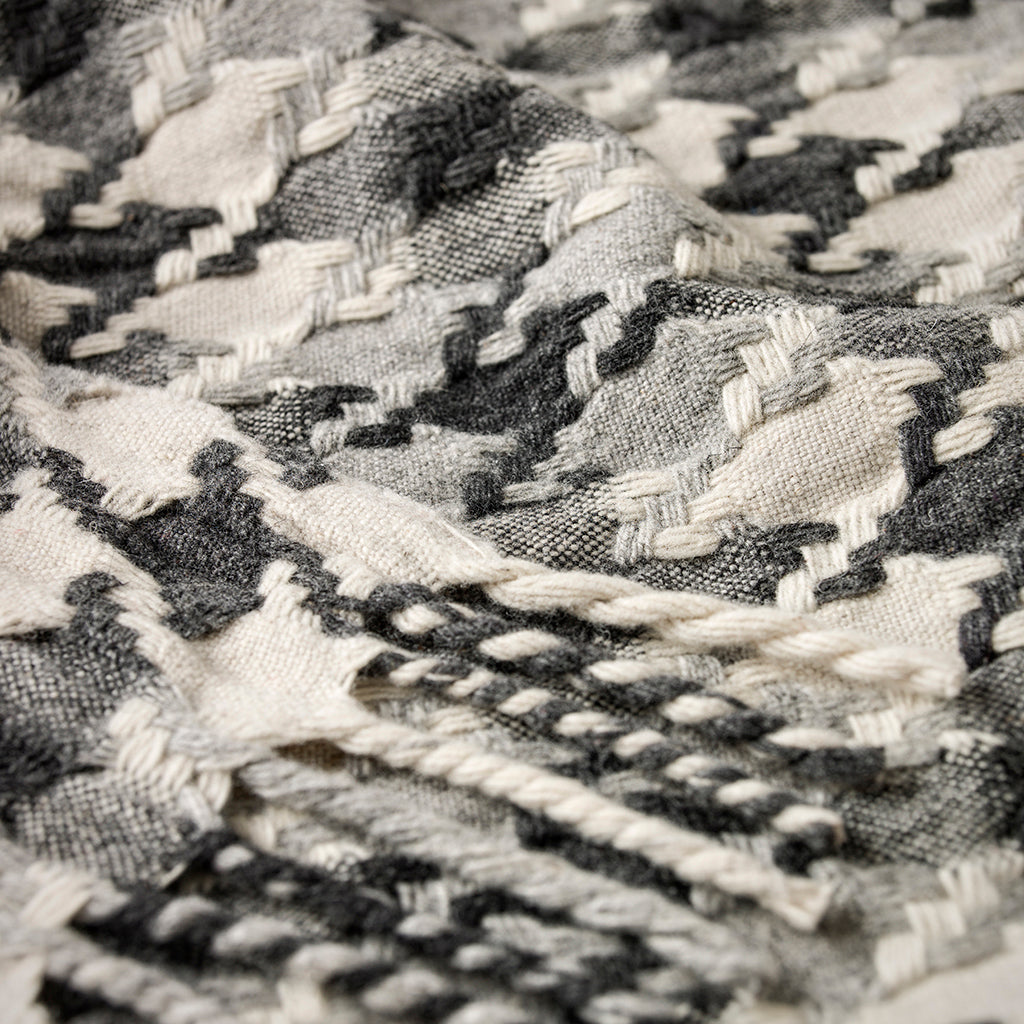 Burel Factory represented by 55° North Blanket, Pied de Coq Blanket Dark grey, Light grey and Pearl 32/6