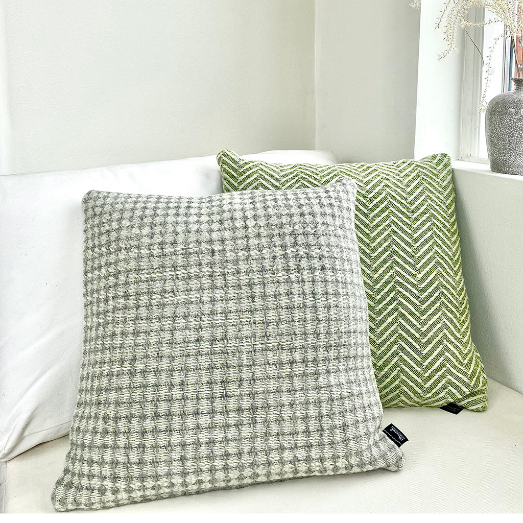Burel Factory represented by 55° North Cushion, Azulejo mini Cushion Cover Light Grey and Pearl 1/6